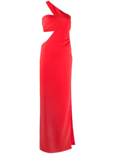 Monot One-shoulder Cutout Crepe Gown In Red