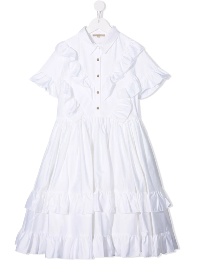 Elie Saab Junior Teen Ruffled Midi Shirt Dress In White