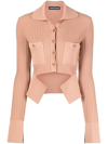 Andreädamo Ribbed Buttoned-up Knitted Top In Neutrals