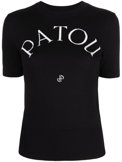 Patou Logo-jacquard Knitted Top In Black