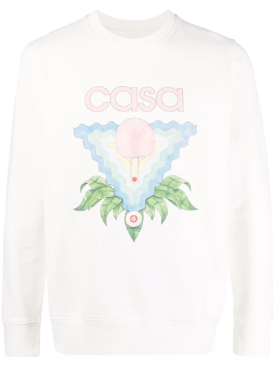 Casablanca White Screen Cotton Sweatshirt With Logo Print