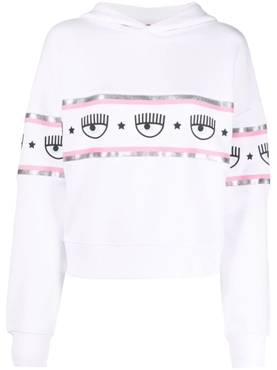 Chiara Ferragni Straight Fit Long-sleeved Hoodie With Logo Detail In White