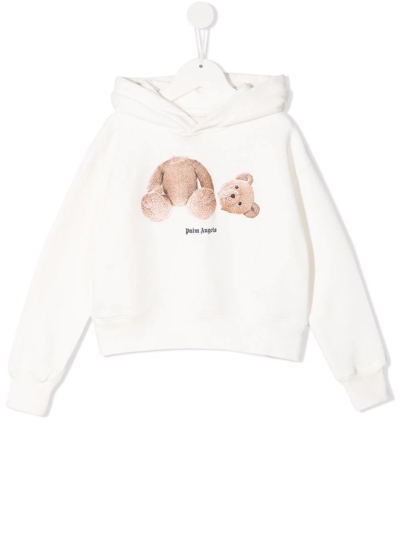 Palm Angels Kids' Teddy Bear-print Cotton Hoodie In Brown