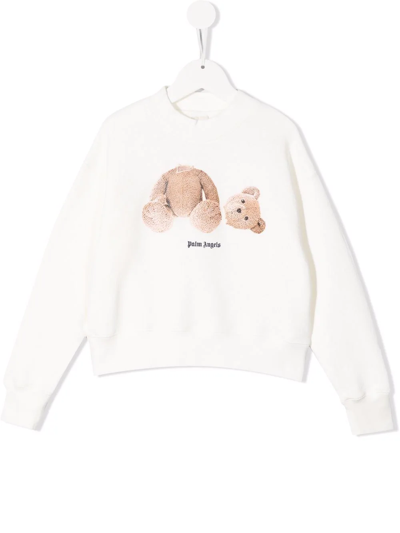 Palm Angels Gray Sweatshirt For Kids With Iconic Bear And White Logo