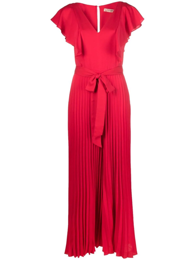 Twinset Long Jumpsuit In Pleated Crêpe In Red