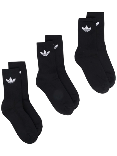 Adidas Originals Trefoil Mid-cut Socks (set Of Three) In Black