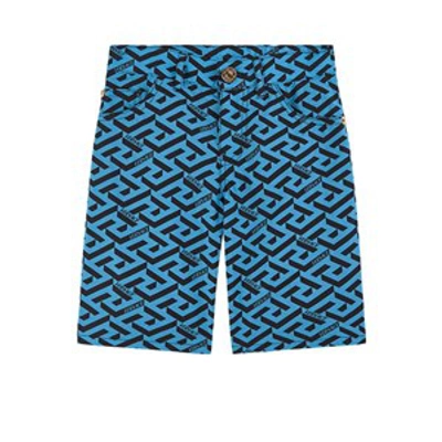 Versace Kids' La Greca Printed Shorts In Blue