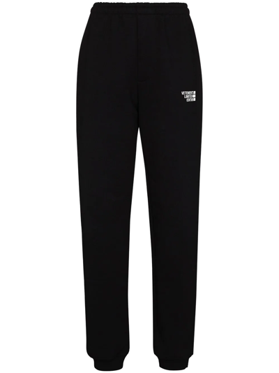 Vetements Logo-embroidered Tapered Track Pants In Black Silver (black)