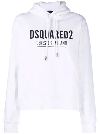 Dsquared2 Logo印花棉连帽衫 In Weiss