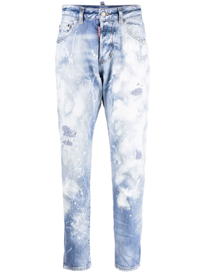 Dsquared2 Paint Splatter Tapered Jeans In Blau