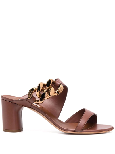 Casadei Chain-trimmed Sandals In Braun