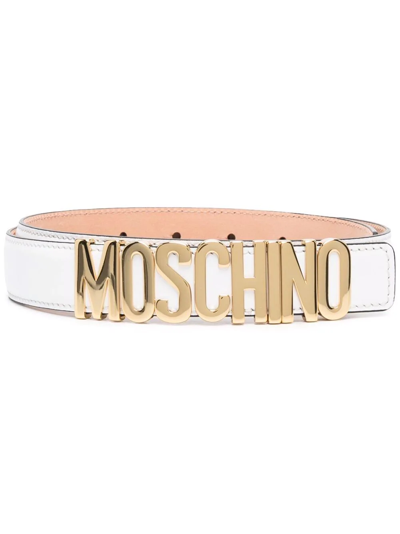 Moschino Logo-letter Leather Belt In Neutrals
