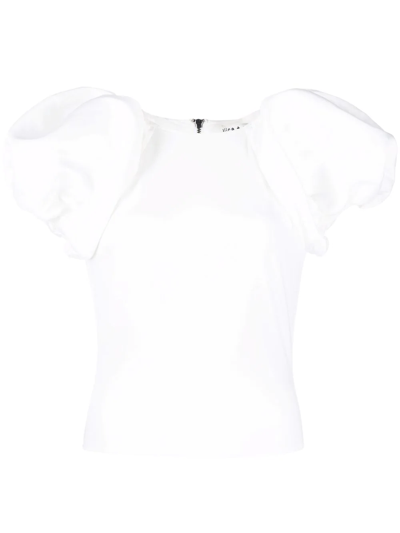 Alice And Olivia 'cici' Raglan Puff Sleeve Fitted Top In White