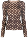 Marine Serre Icon Crescent Moon Logo-print Top In Braun