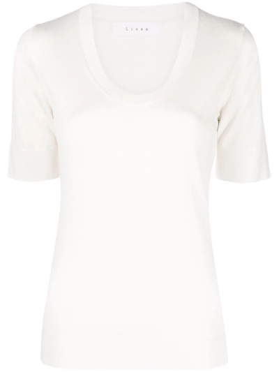 Liska Round-neck Knitted Top In Weiss