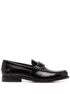 Tod's Polished Block Heel Loafers With Penny Slot In Black