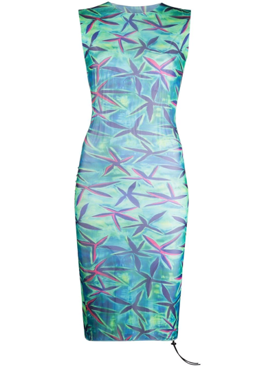 Louisa Ballou Ruched Mesh Dress Starfish Green And Blue