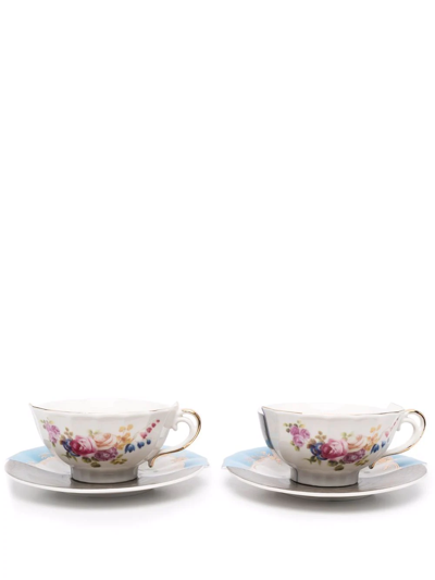 Seletti Hybrid Contrast-print Tea Set In Weiss