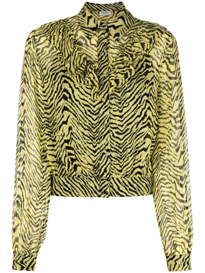 Liu •jo Zebra-print Ruffled Shirt In Gelb