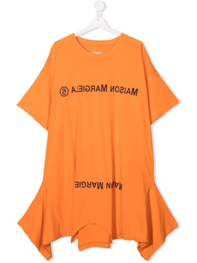 Mm6 Maison Margiela Kids Orange Mirrored T-shirt Dress