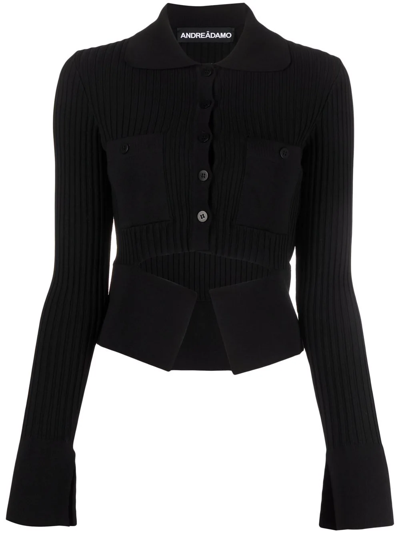 Andreädamo Andreadamo Ribbed Knit Cardigan Cropped In Black