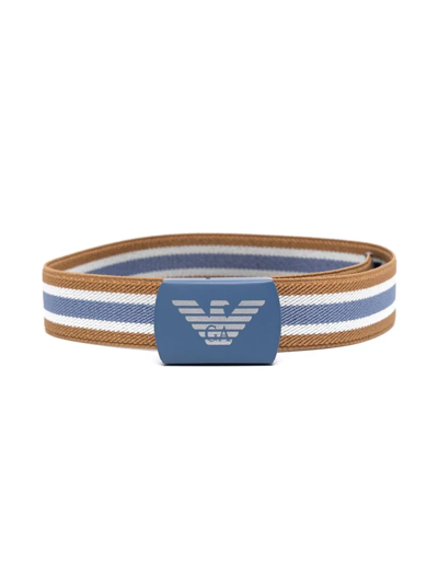 Emporio Armani Kids' Striped Buckle Belt In Blue