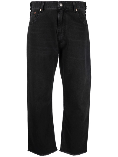Mm6 Maison Margiela Frayed Hem Curve Shape Cropped Denim Jeans In Black