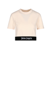 Palm Angels White Cropped T-shirt With Jacquard Logo In Cotton Woman