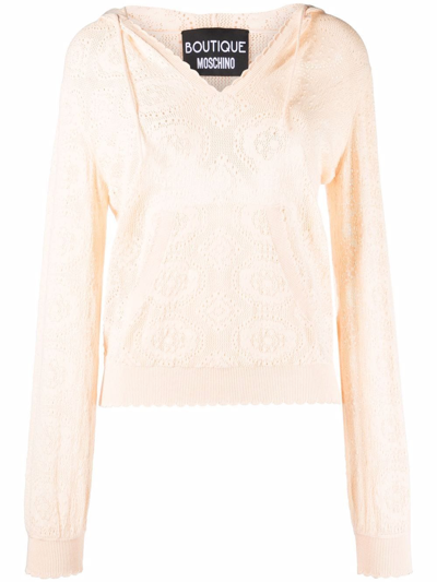 Boutique Moschino Pattern-knit Hoodie In Neutrals