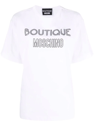 Boutique Moschino Stud-embellished Logo T-shirt In White