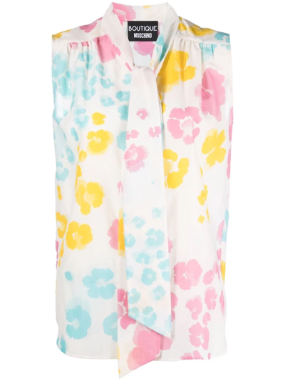 Boutique Moschino Floral-print Sleeveless Blouse In White