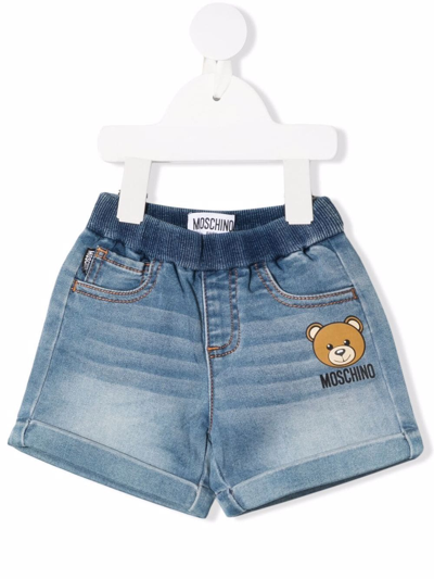 Moschino Babies' Teddy Bear Slip-on Denim Shorts In Blue
