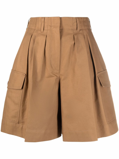 Moncler 棉质与亚麻工装短裤 In Brown