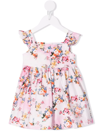 Msgm Babies' Floral-print Ruffled-sleeves Dress In Pink