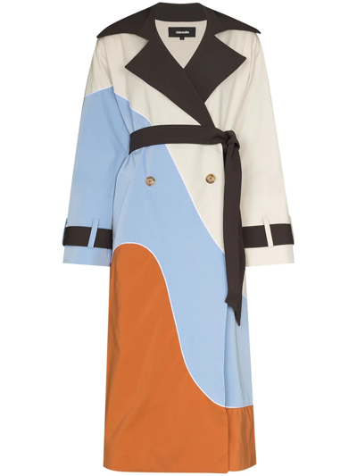 Ahluwalia Wave Panelled Double-breasted Trench Coat In Blue