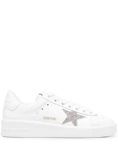 Golden Goose Purestar Leather Sneakers In White/silver