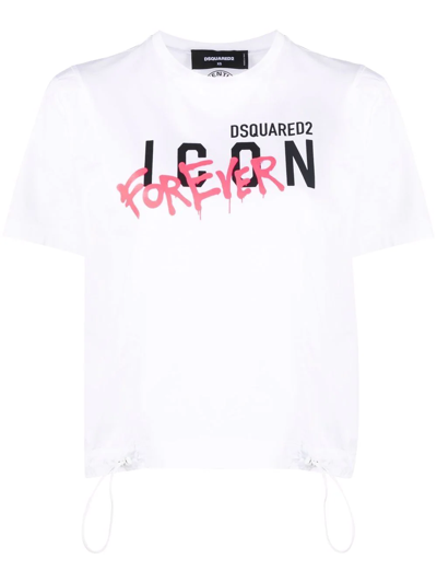 Dsquared2 Icon Forever Drawstring T-shirt In Bianco