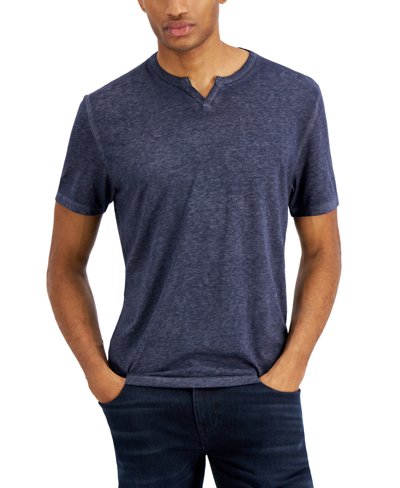 Inc International Concepts Men's Split-neck T-shirt, Created For Macy's In Basic Navy