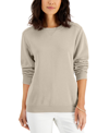 Karen Scott Crew Neck Fleece Sweatshirt, Created For Macy's In Pebble