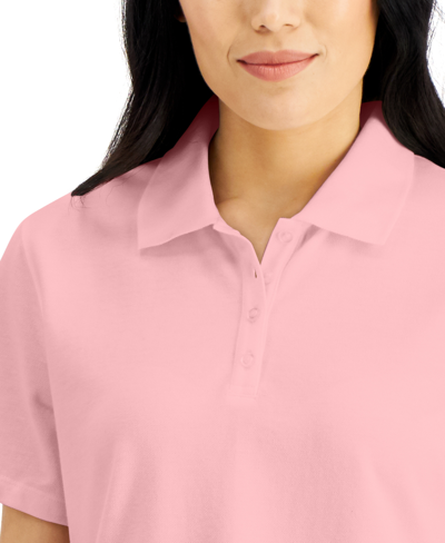 Karen Scott Petite Pique Polo Shirt, Created For Macy's In Soft Pink