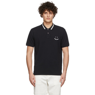 Ps By Paul Smith Cotton Happy Logo Polo Shirt In Nero