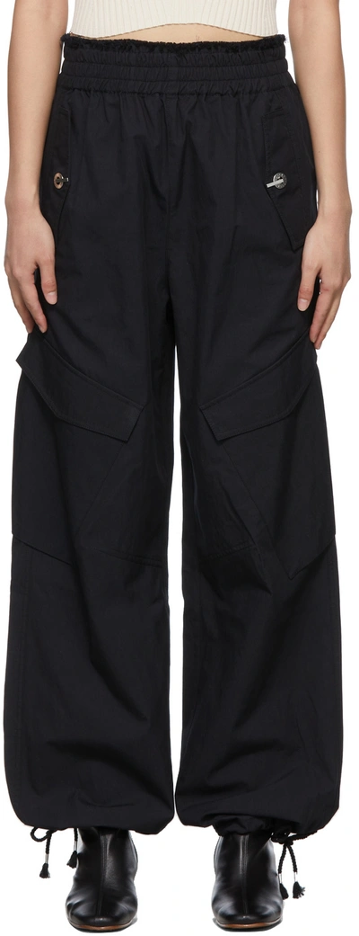 Dion Lee Parachute Frayed Cotton-blend Wide-leg Cargo Pants In Black