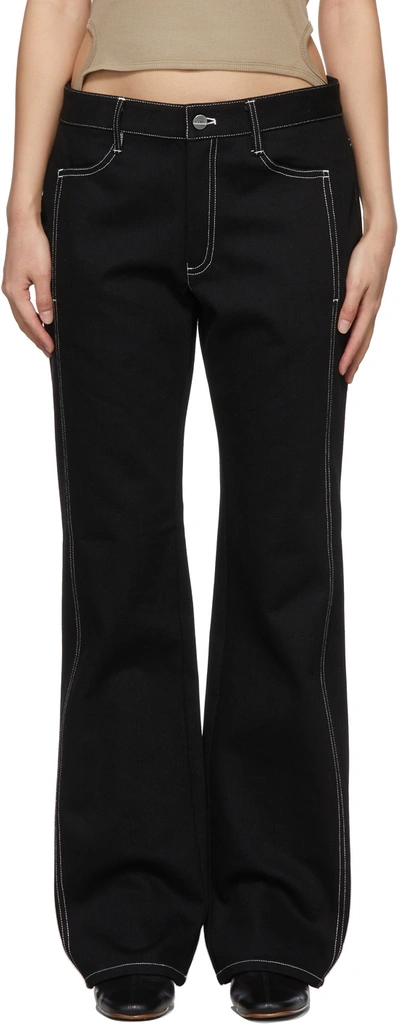 Dion Lee Contrast-stitch Bootcut Mid-rise Jeans In Black