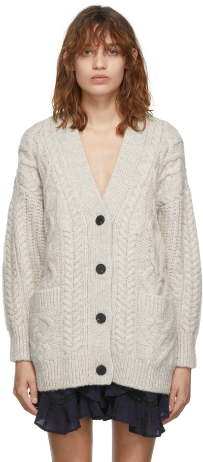 Isabel Marant Étoile Taupe Hairy Irish Knit Roswell Cardigan In Chalk