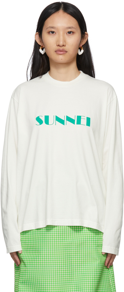 Sunnei White/green Logo-print Long-sleeved T-shirt