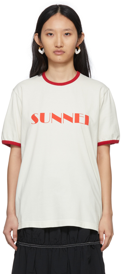Sunnei Ssense Exclusive Red & Off-white Big Logo T-shirt In Red/white