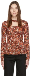 VICTORIA BECKHAM BROWN FLORAL CUT-OUT BLOUSE