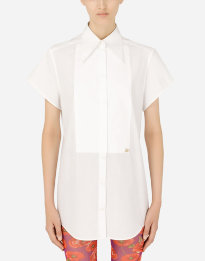Dolce & Gabbana Poplin Shirt With Shirt Front And Dg Logo In White