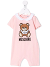 Moschino Pink Romper For Babykids Witth Teddy Bear In Pink