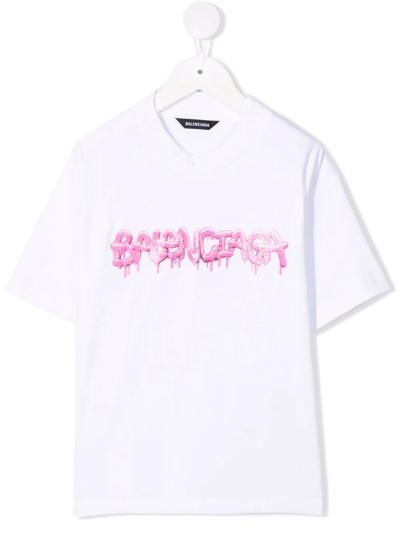 Balenciaga Kids' White T-shirt For Girl With Logo